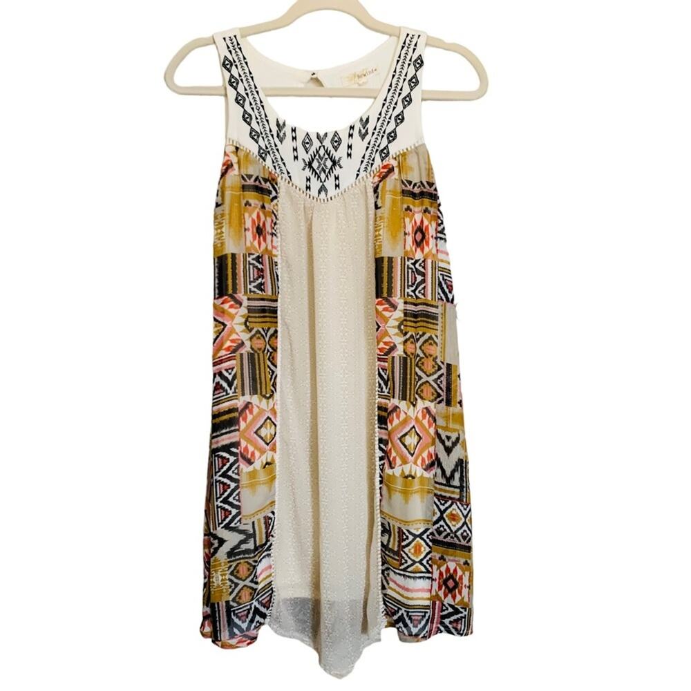 Rewind | Dress Southwestern Tribal print size large flowy embroidered sheer